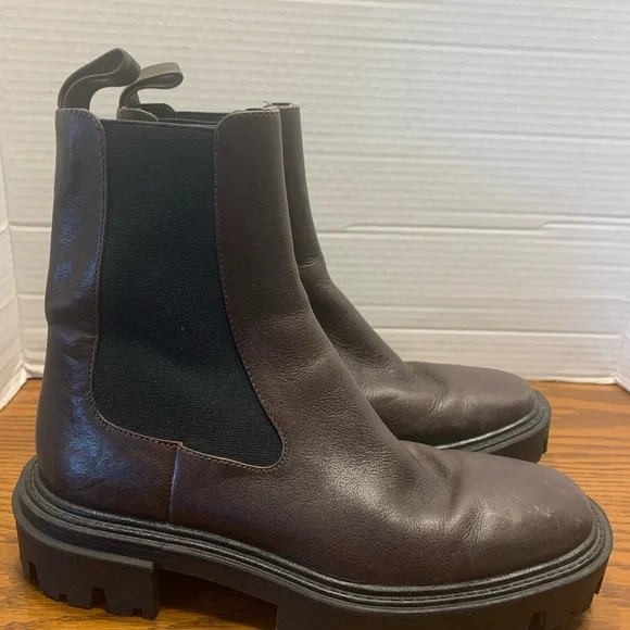 Zara Woman’s EU39 US8 Brown Leather Ankle Elastic Chunky Heel Chelsea Boots - Picture 3 of 11